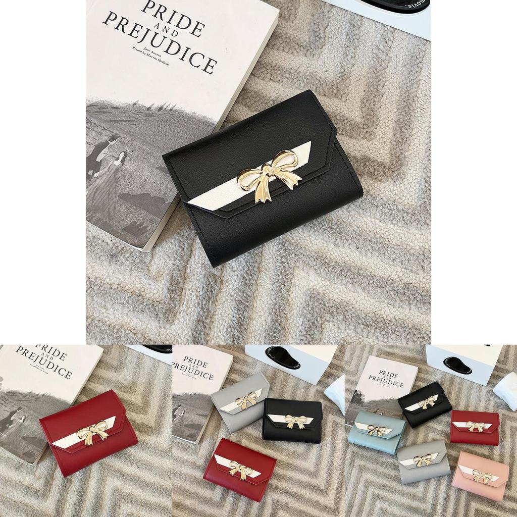 Simple Color Blocked Gold Bow Decoration For Women Casual Coin Purse For Daily Use
