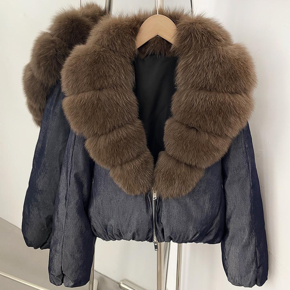 European and American winter new natural real fox hair duck down jacket short stand-up collar thickened warm jacket