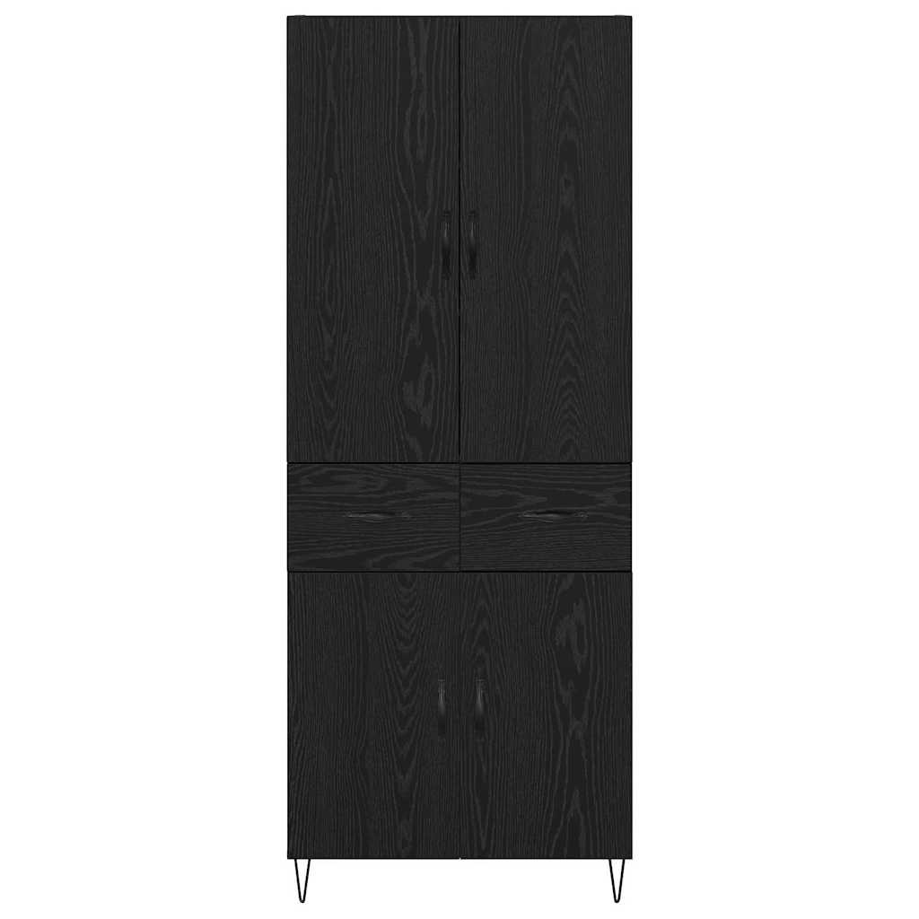 Highboard 2 pcs Black Oak Effect Engineered Wood and Glass