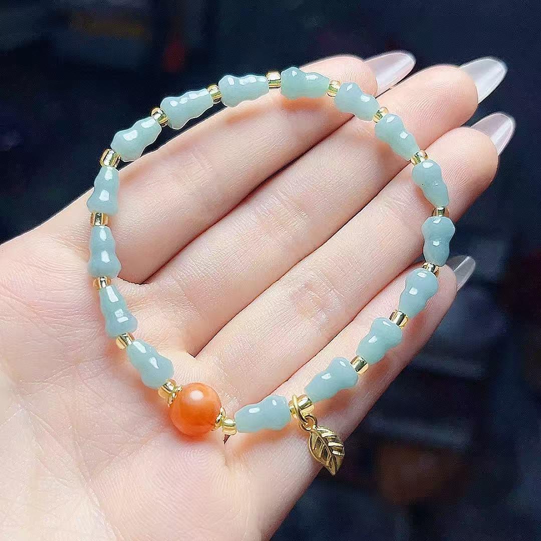 Exquisite Blue Water Jade Gourd & Leaf Bracelet: Versatile Women s Fashion Accessory