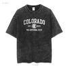 Colorado Flag Vacation Souvenir Mountains Womens or Mens Crewneck T Shirt Long Short Sleeves Vintage Washed Breathable Casual