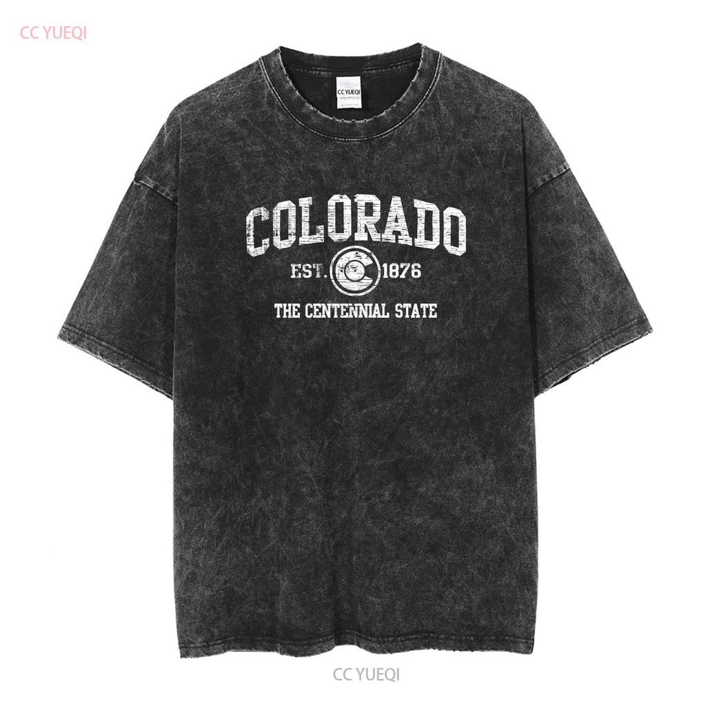 Colorado Flag Vacation Souvenir Mountains Womens or Mens Crewneck T Shirt Long Short Sleeves Vintage Washed Breathable Casual