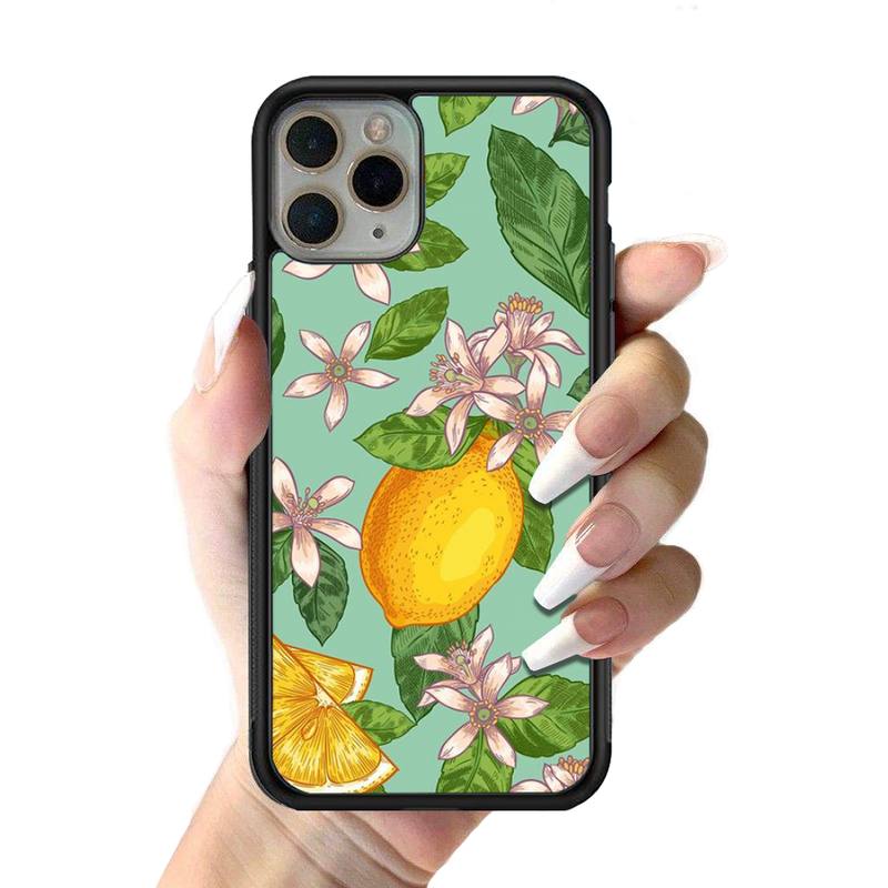 Summer green leaves fruit lemon Phone Case Silicone PC+TPU Case for iPhone 11 12 13 Pro Max 8 7 6 Plus X SE XR Hard Fundas