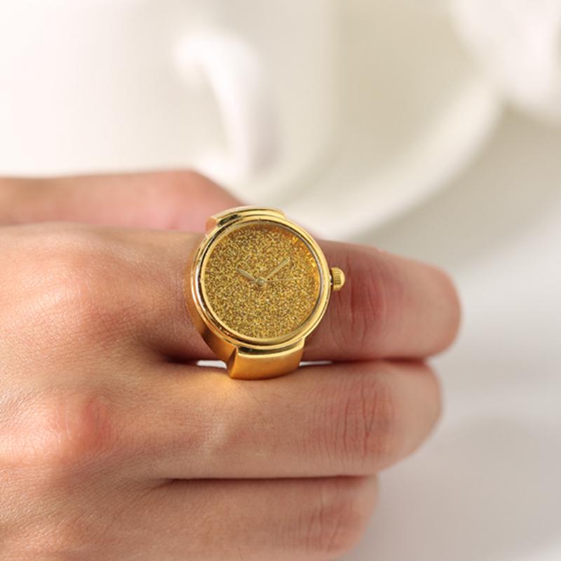 Damen-Ringuhr mit leuchtendem Silber/Gold-Glitzer-Zifferblatt