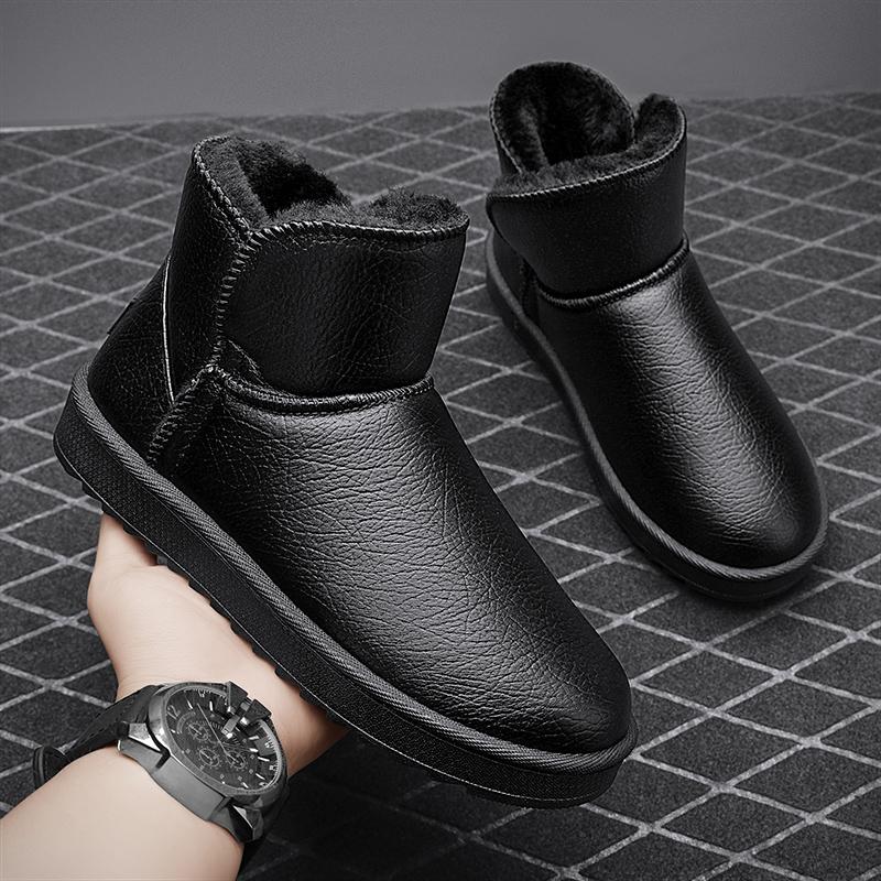 Leder-Schneestiefel für Paare Winter Warmhalten Stiefeletten Trendig Allround Anti-Rutsch Dick Plüschstiefel für Herren Baumwollschuh Slipper