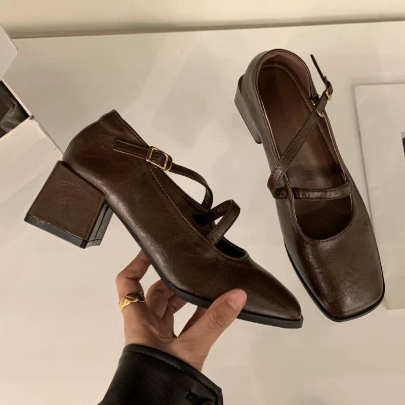 Fashion Fashion Square-toe Shallow-mouth Single Shoes Autumn New One-band Non-slip Wear-resistant Block Heel Shoes