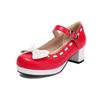 Fashion Girls Sweet Med Heel Ruffles Lolita Shoes Cute Bow Mary Jane Pumps Bride Wedding Cosplay Party Red Pink Black Green Size 34-48