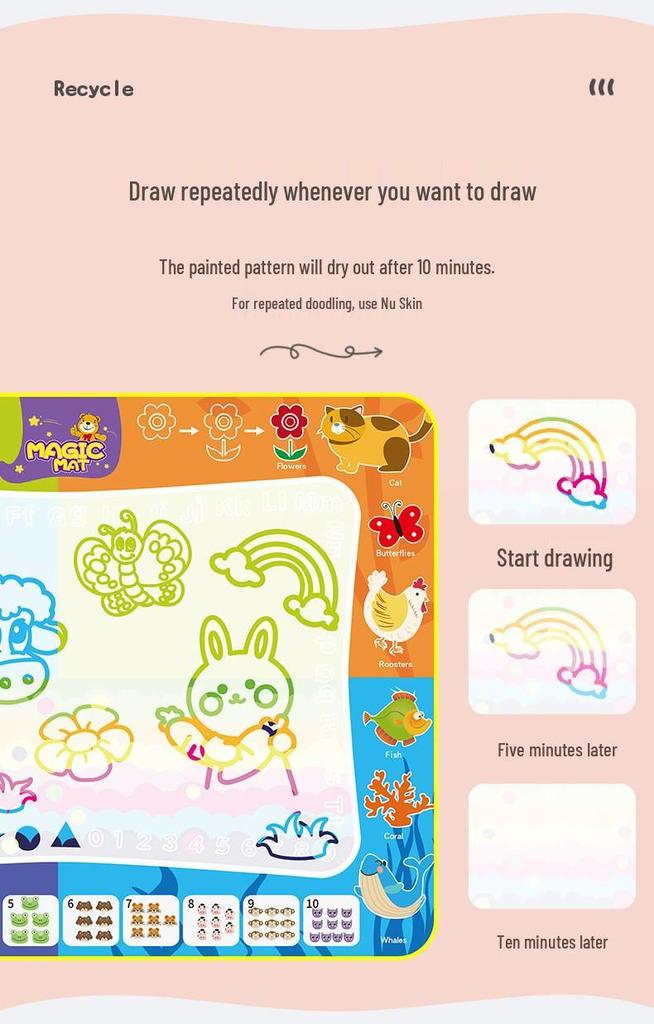 Children's Magic Water Canvas Doodle Mat - Large 120x90cm Educational Drawing Toy