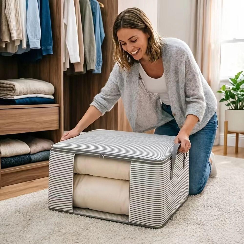 Large Capacity Striped Visible Storage Bag Non-Woven Fabric Quilt Storage Box Quilt Storage