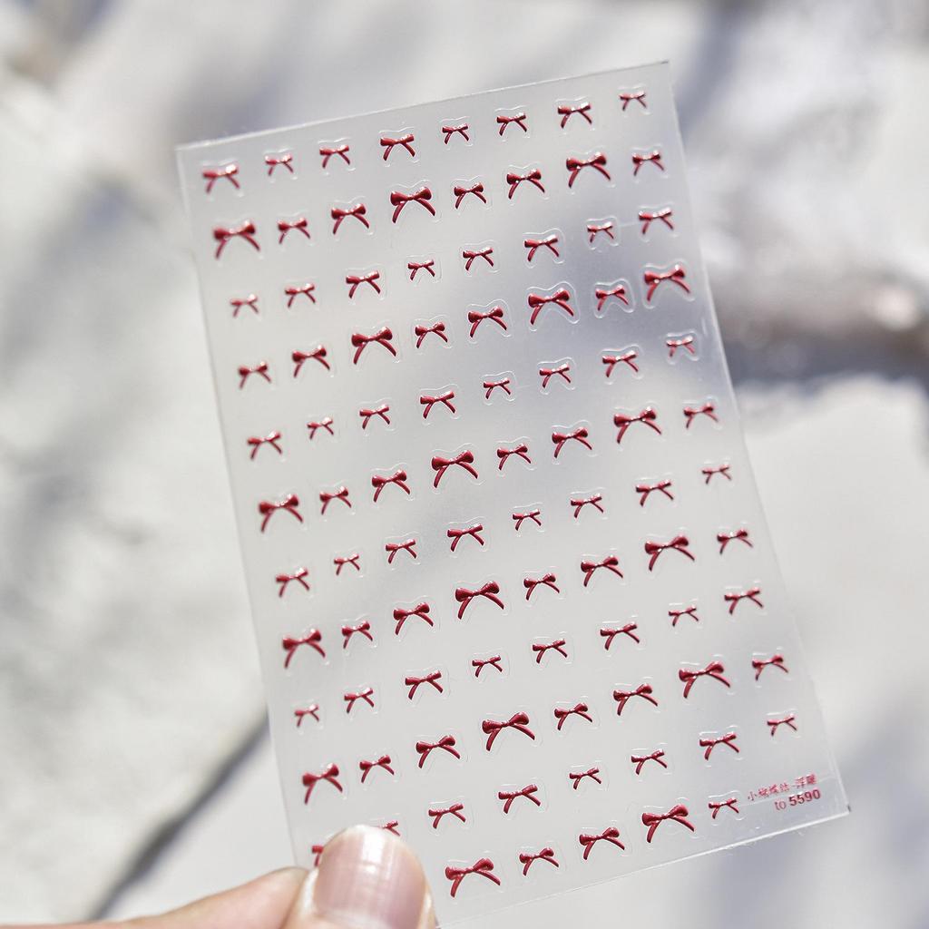 Tomoni Xiaohongshu Embossed Nail Stickers - Exquisite Bow Designs for Nail Art