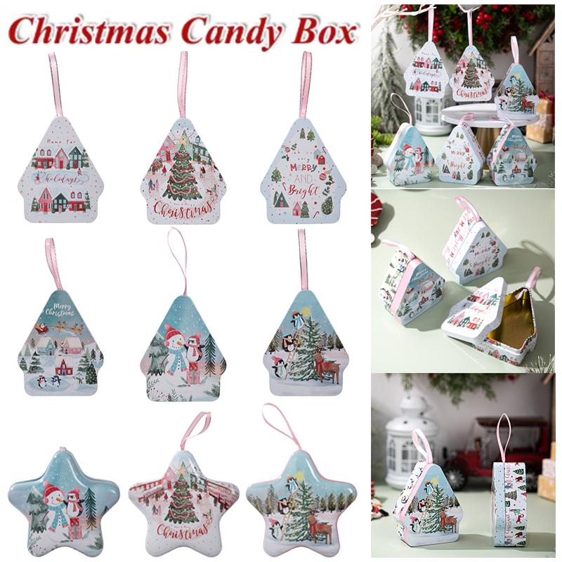 Christmas Decor Tinplate Box Storage Box With Lanyard Candy Biscuit Box Jewelry Storage Party Favors Christmas Tree Decoration
