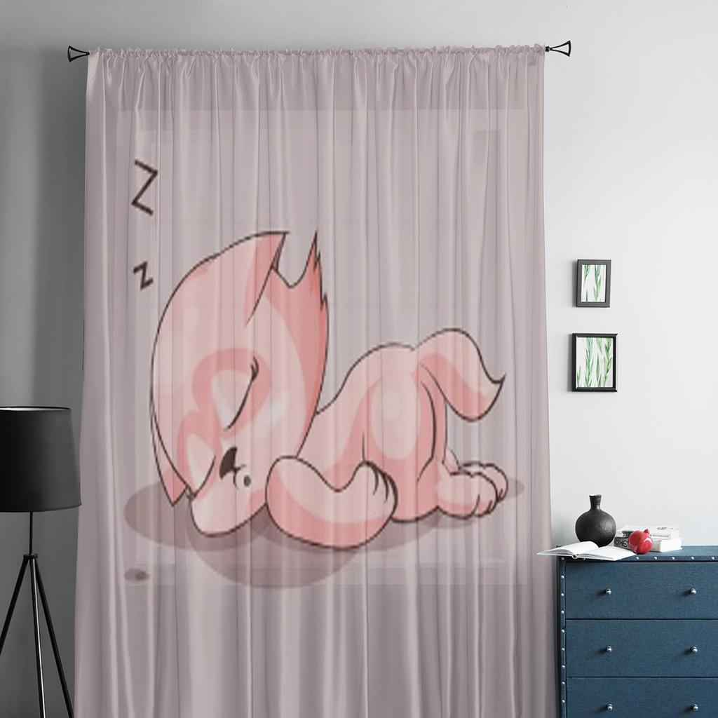 Gatto Cartone Animato Dormiente Tende Trasparenti in Chiffon Lussuose per Decorazione Soggiorno Camera da Letto Voile per Finestra Tenda in Tulle