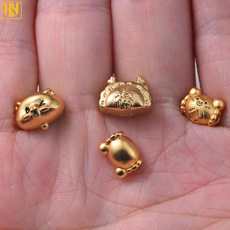 Copper-Plated Sand Gold Wealth Crab Dumpling Spacer with Lucky Rabbit Bead for DIY Jewelry Making