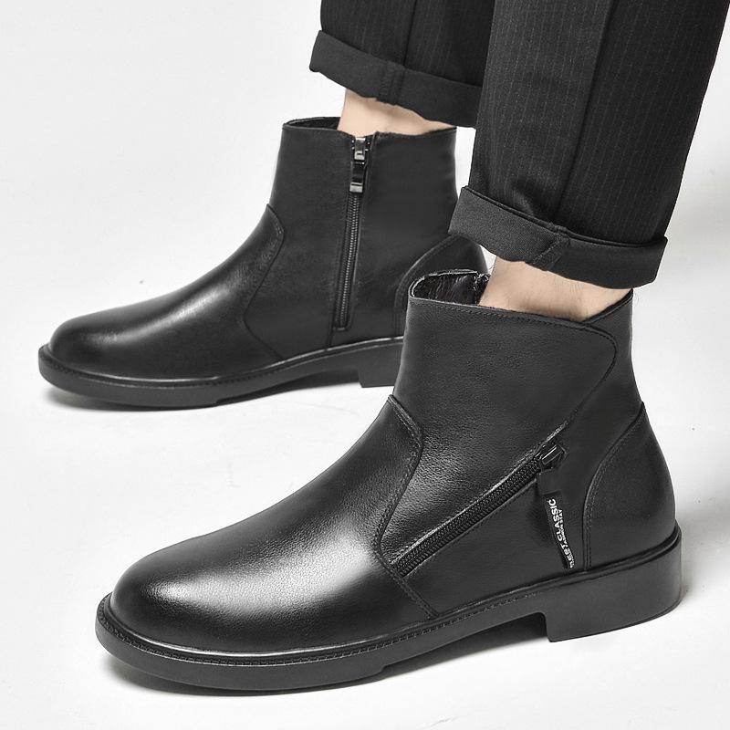 Plus Size Men's Leather Chelsea Boots - Warm, Thickened, First Layer Cowhide