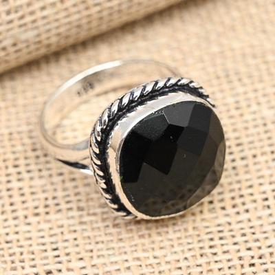 Schwarzer Spinell-Edelstein, handgefertigter Ringschmuck aus 925er Sterlingsilber für Thanksgiving