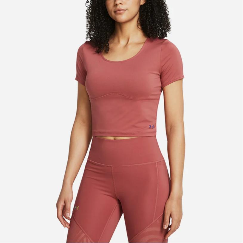 Under Armour Solid Color Round Neck Casual Short Sleeve T-Shirt Women Tops Smoky-Red 1383639-611