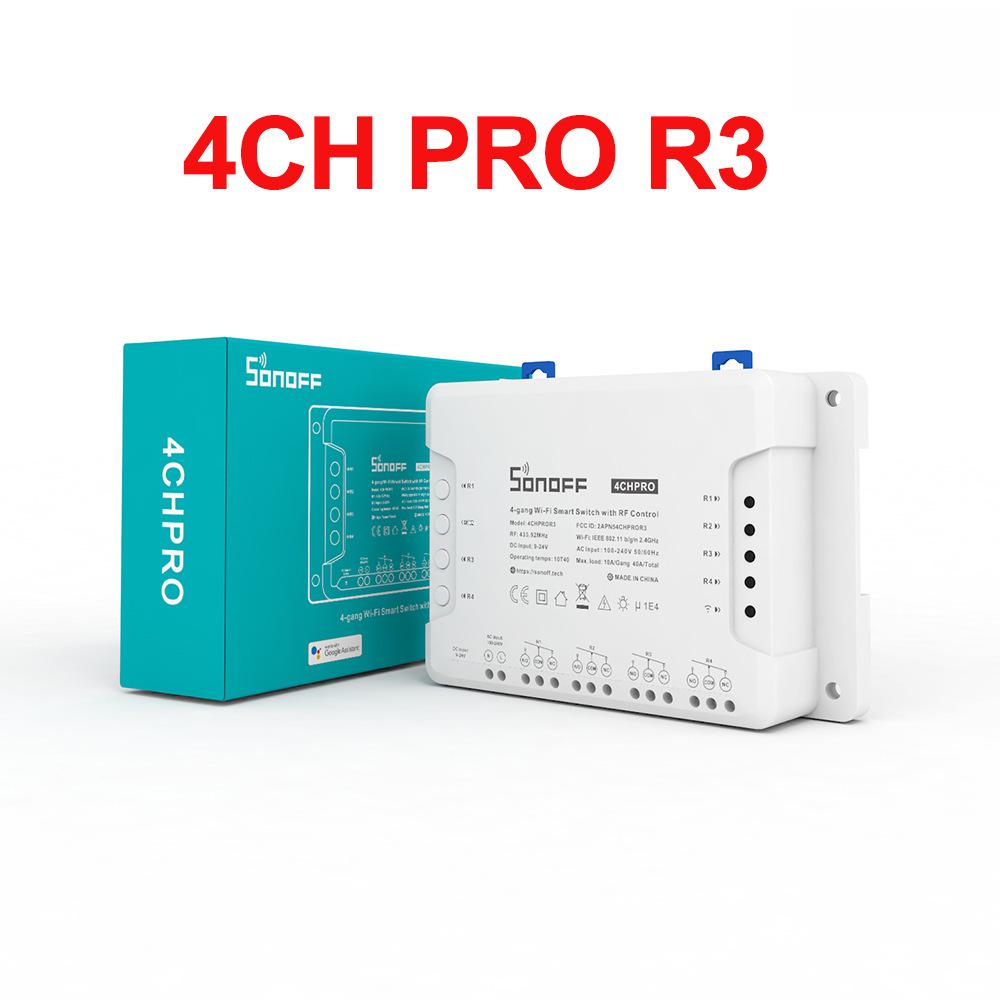 Sonoff 4CH PRO R3: Upgraded 4-way Smart Switch with Voice Control for Home Automation.