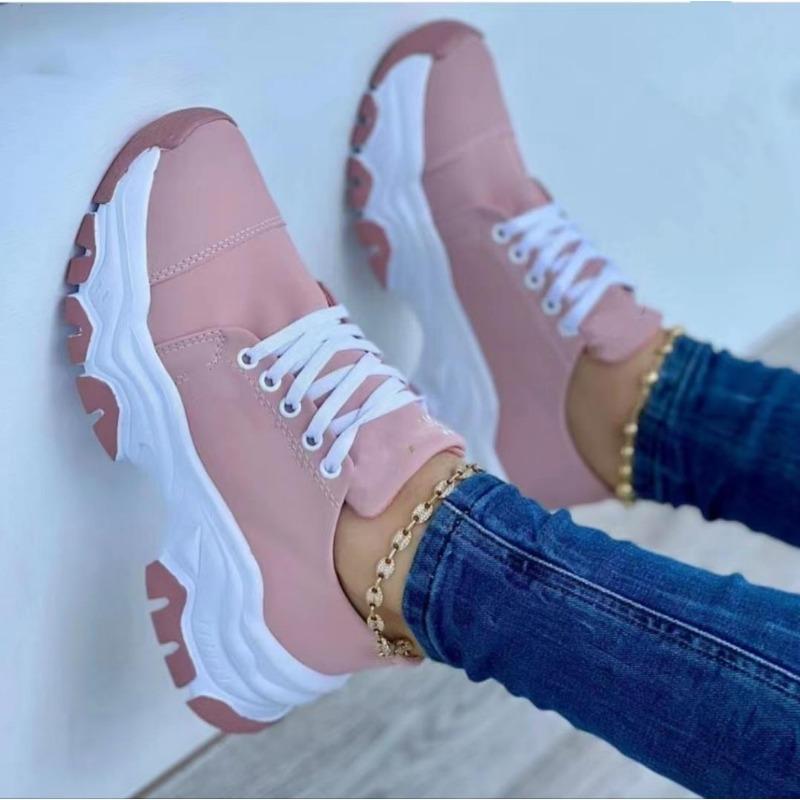 New platform color matching lace-up canvas shoes women's large size low-top casual single shoes sports shoes