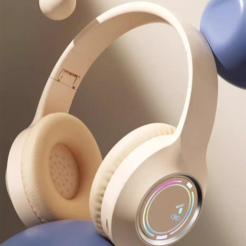 Bluetooth-compatible Headphone Over Ear Wireless Headphone with Microphone LED Light Foldable Headsets Deeper Bass