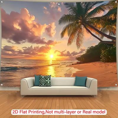 2D Warm Orange Glow Sky Seaside Tropical Holiday Home Decor Photo Background