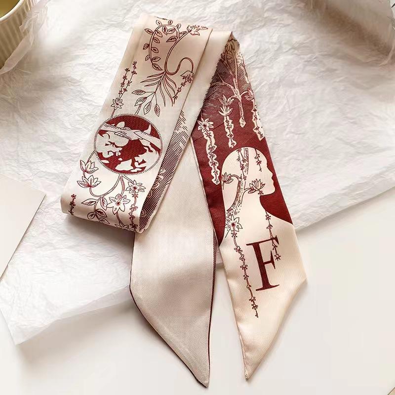 Small White And Tender Green Silk Scarf For Women, Thin Streamer, Headband, Hair Tie, Bag Decoration Long