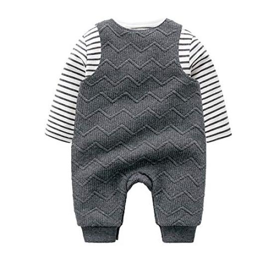 Baby clothes overalls rompers spring autumn layered set coveralls baby girl boy birth preparation gift border plain 12M T-shirt 2-piece