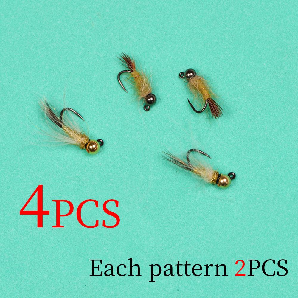 

4 шт. #12#14 Нимфа для джига Мокрая мушка Головка с вольфрамовой бусинкой Без бородок Быстро тонущая Евро нимфа Муха Приманки для ловли форели
