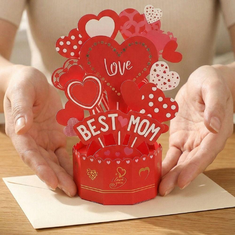 Romantic Mother's Day Greeting Card with Envelope Creative Stereo Love Postcard Blessing Paper Sculpture