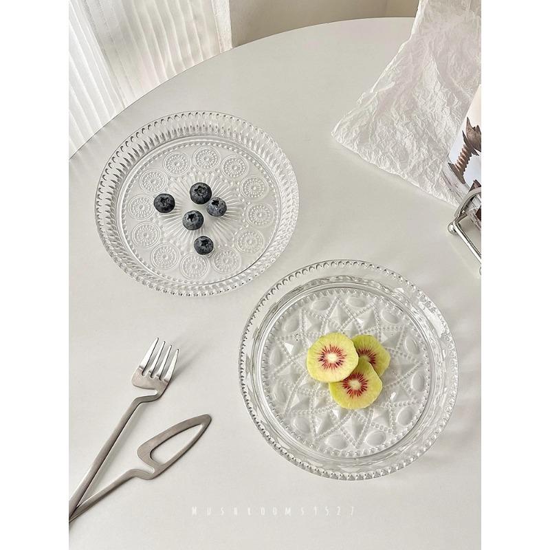Ins Wind Sunflower French Vintage Relief Glass Fruit Plate Home Premium Cake Plate Tableware Dessert Afternoon Tea Dim Sum Plate