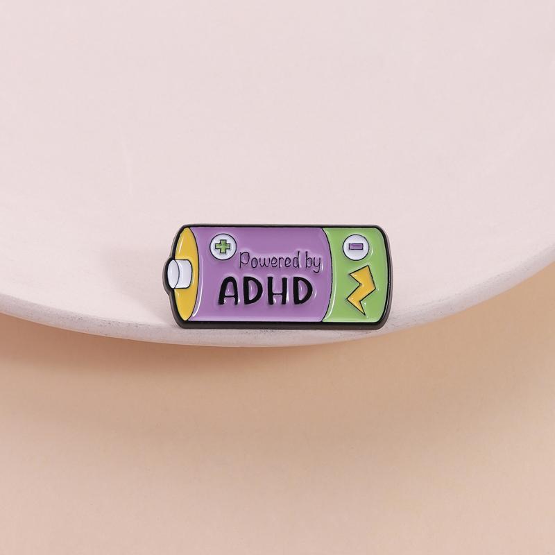 Powered By ADHD Enamel Pin Funny Battery Autism ADHD Anxiety Mental Health Awareness Brooches Lapel Badge Friends Jewelry Gifts
