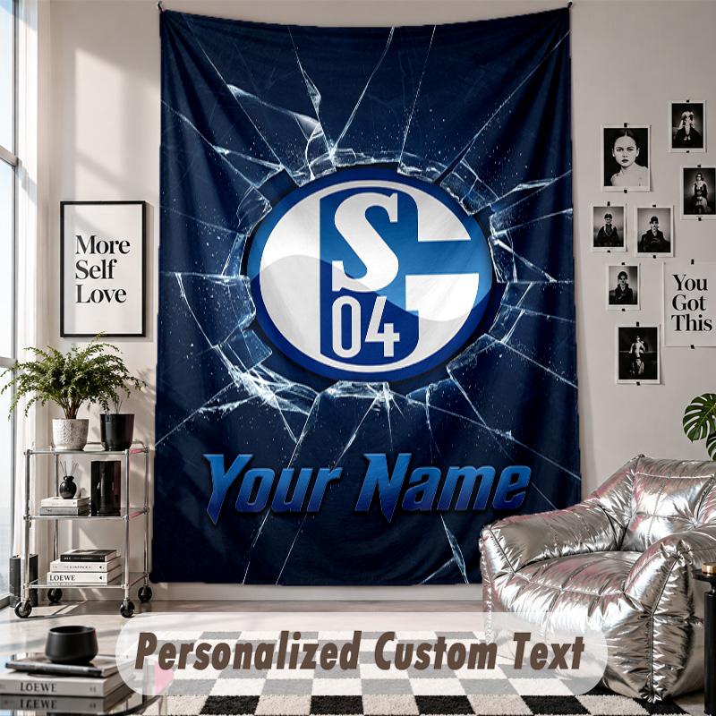Wall Hanging Tapestry With Custom Name & Text, Schalke 04 FC Decorative Tapestry For Bedroom