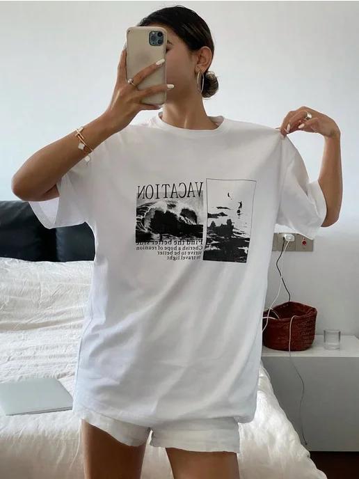 Oversized Y2K-print T-shirt: Vacation 2XL