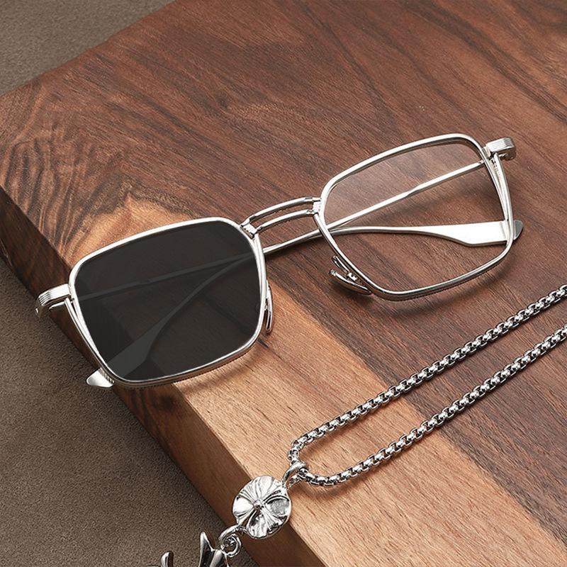 Retro Square Anti Blue Light Glasses Frame Photochromic Lens Discoloration Protection Eyewear