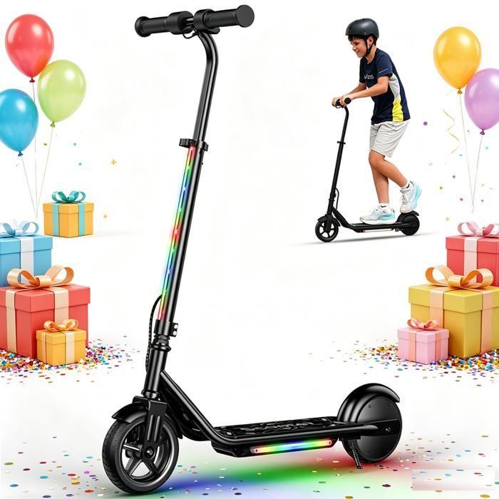 Trottinette Électrique Enfant 6’’ K2Pro-3 Vitesses (5/10/16 km/h)-150W-2,6 Ah-LED Multicolores-Cadeau For kids 6-12 ans-Noir