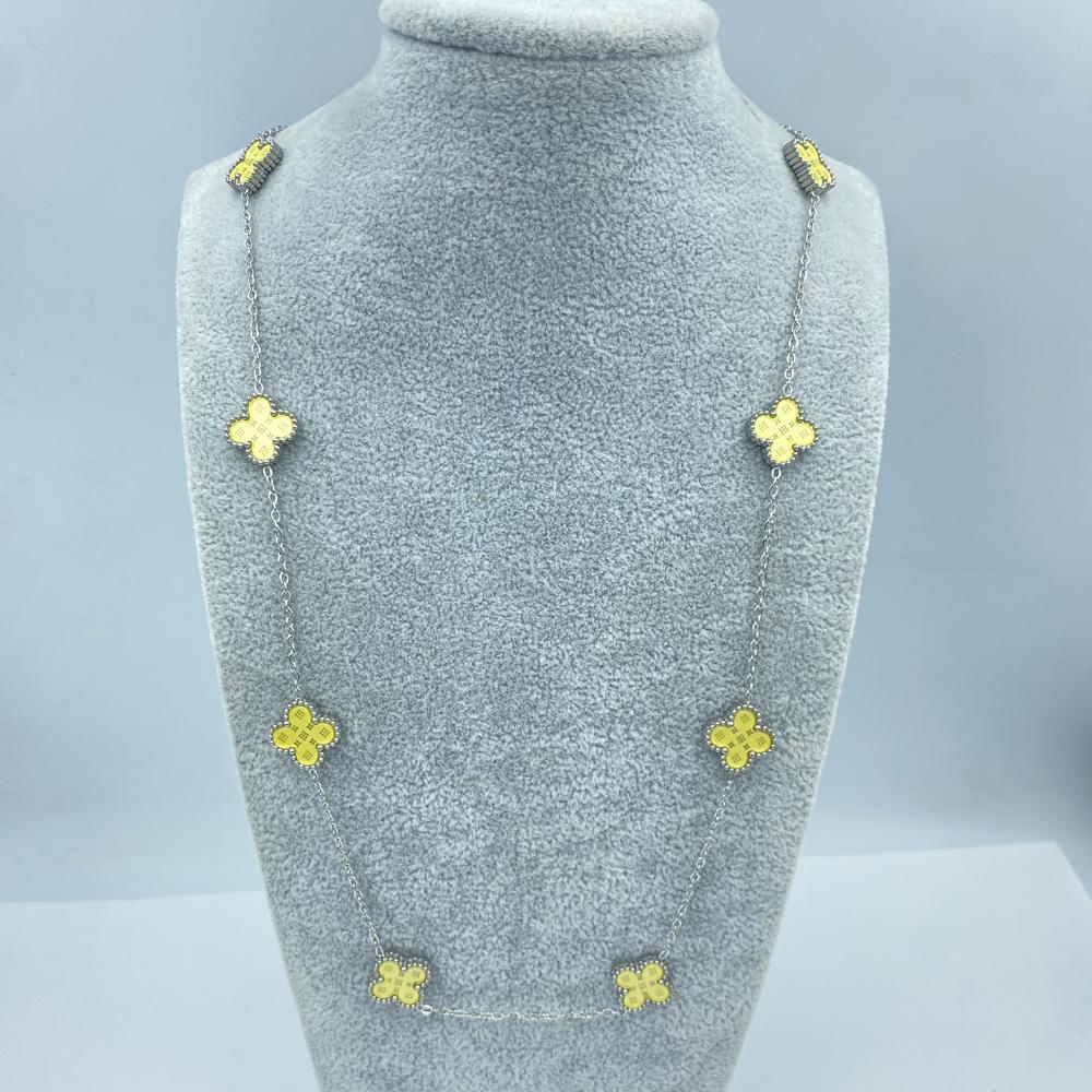 13MM Titanium Steel Necklace 60+5CM 10 Flower Double Sided Star Pattern Shell Lucky Four Leaf Clover Necklace