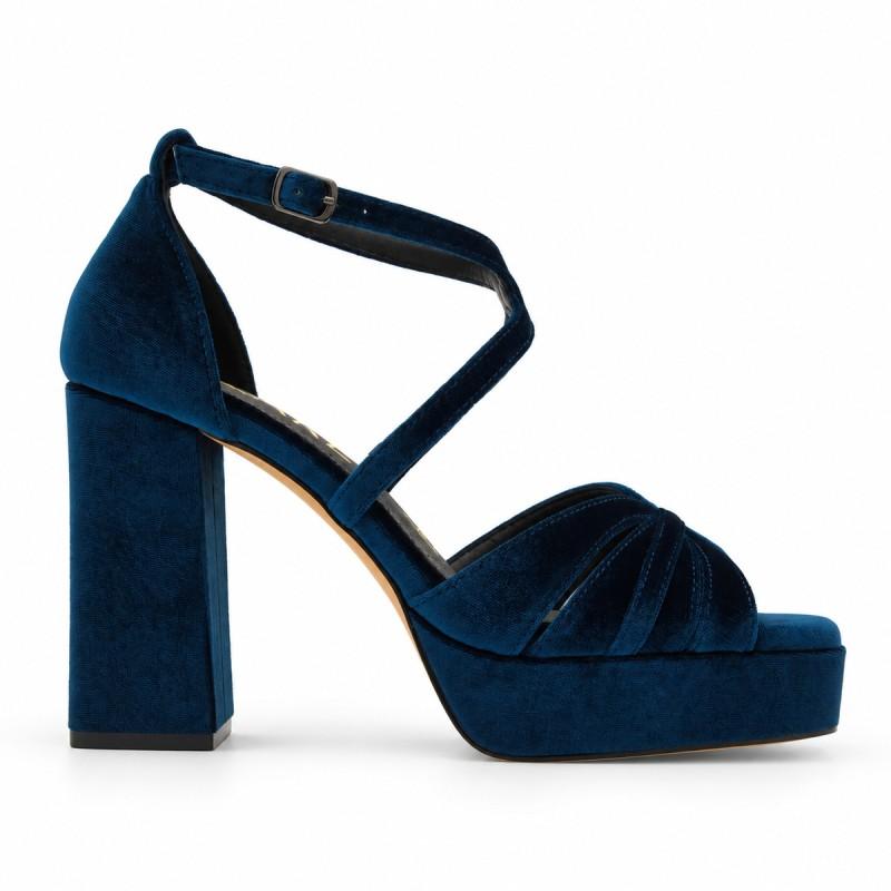 Blaue Samt-Sandale mit breitem Absatz und Plateau Montevita Barina 105457 40 blau