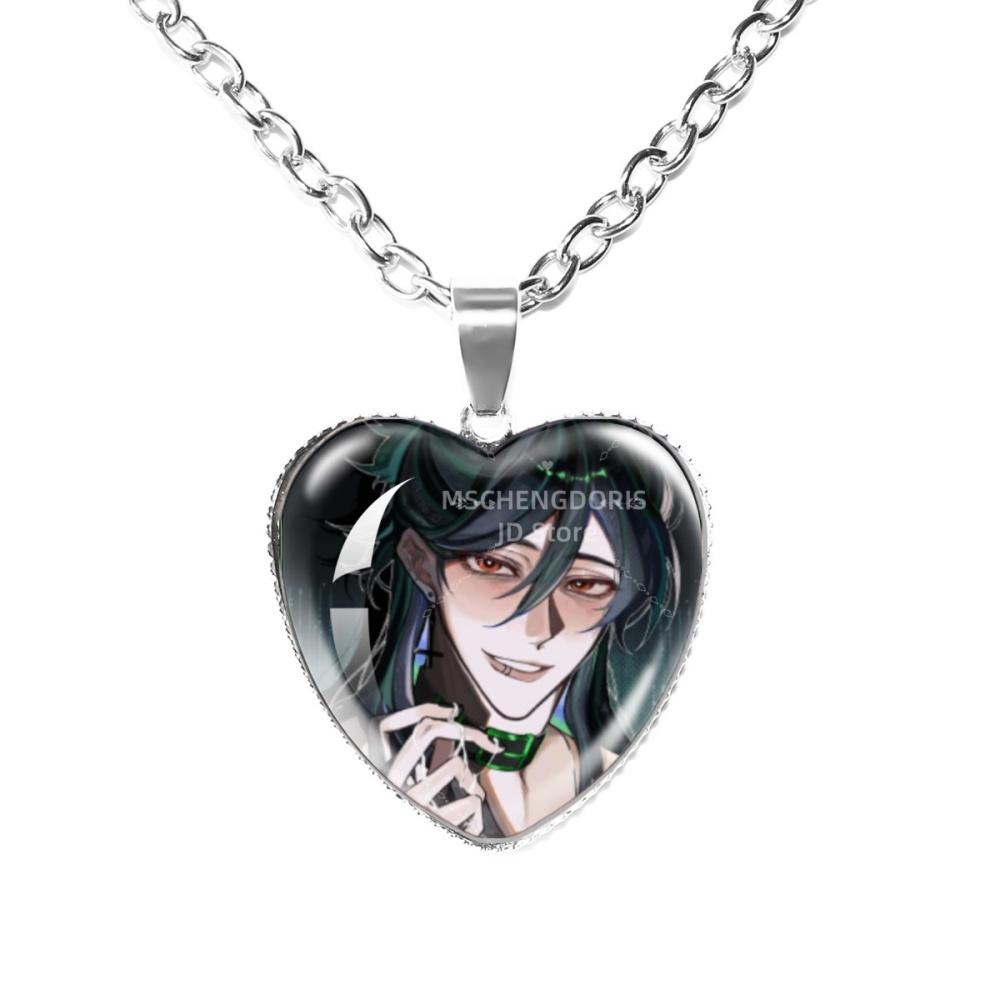 Solivan Brugmansia Sol 'The Kid At the Back' Anime Glass Cabochon Heart Shaped Pendant Necklace Charm Jewelry Gift