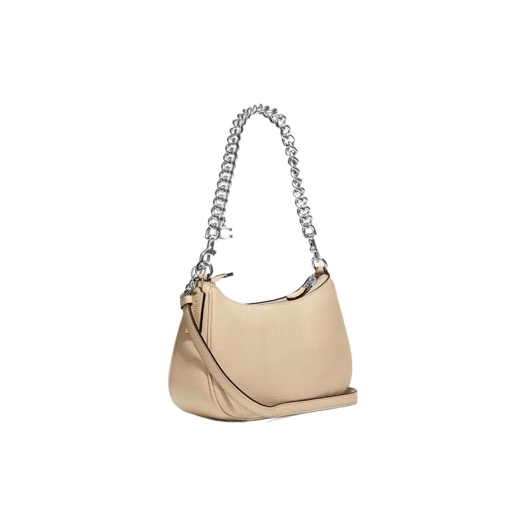 Coach Teri 24 Metal Logo Imprint Zipper Closure Pebble Leather Handbag Women handbag Ivory CE556-SVIY