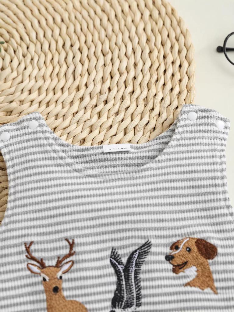 European Summer Baby Romper - Sleeveless Striped with Animal Embroidery for Boys & Girls
