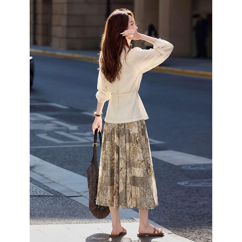 Su Xing De Le Yuan Elegant French Retro Shirt & A-line Skirt Set