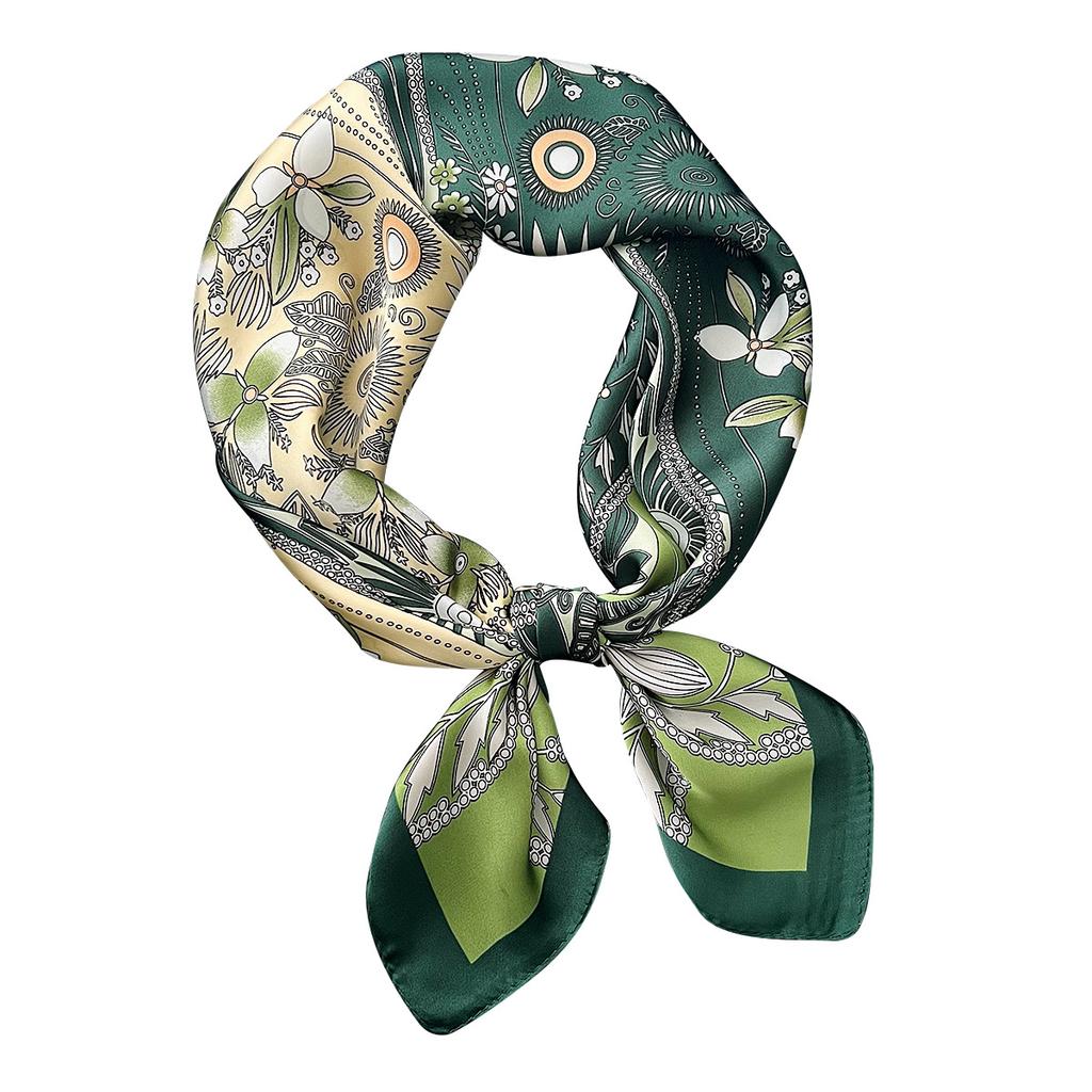 Spring and Summer New Fashionable Versatile Green Small Silk Scarf Small Square Scarf Female Korean Version Ins Style Decorative Thin Scarf Scarf Scar