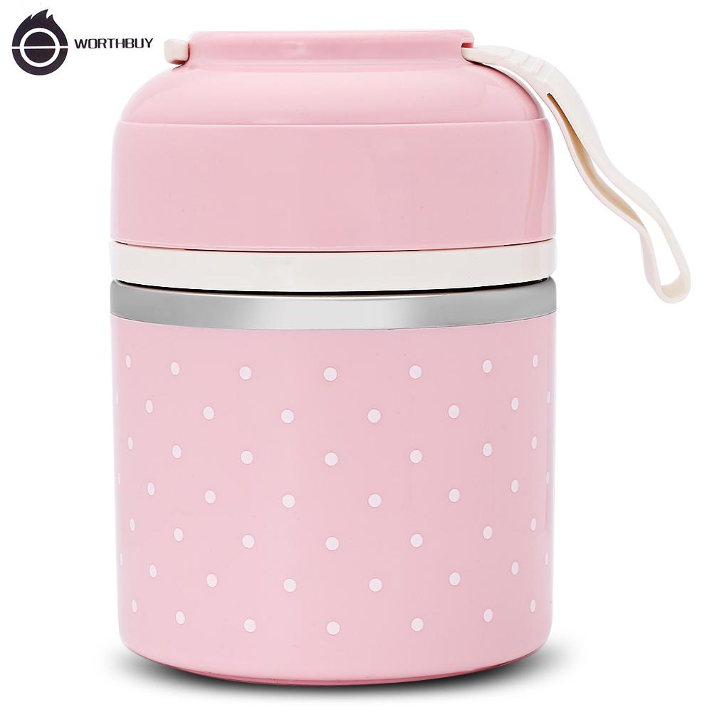 Красочный термобокс для обеда, контейнер для хранения продуктов из нержавеющей стали, милый мини-японский ящик для бенто, герметичный чехол для еды, ящик для пикника 1 Layer розовый