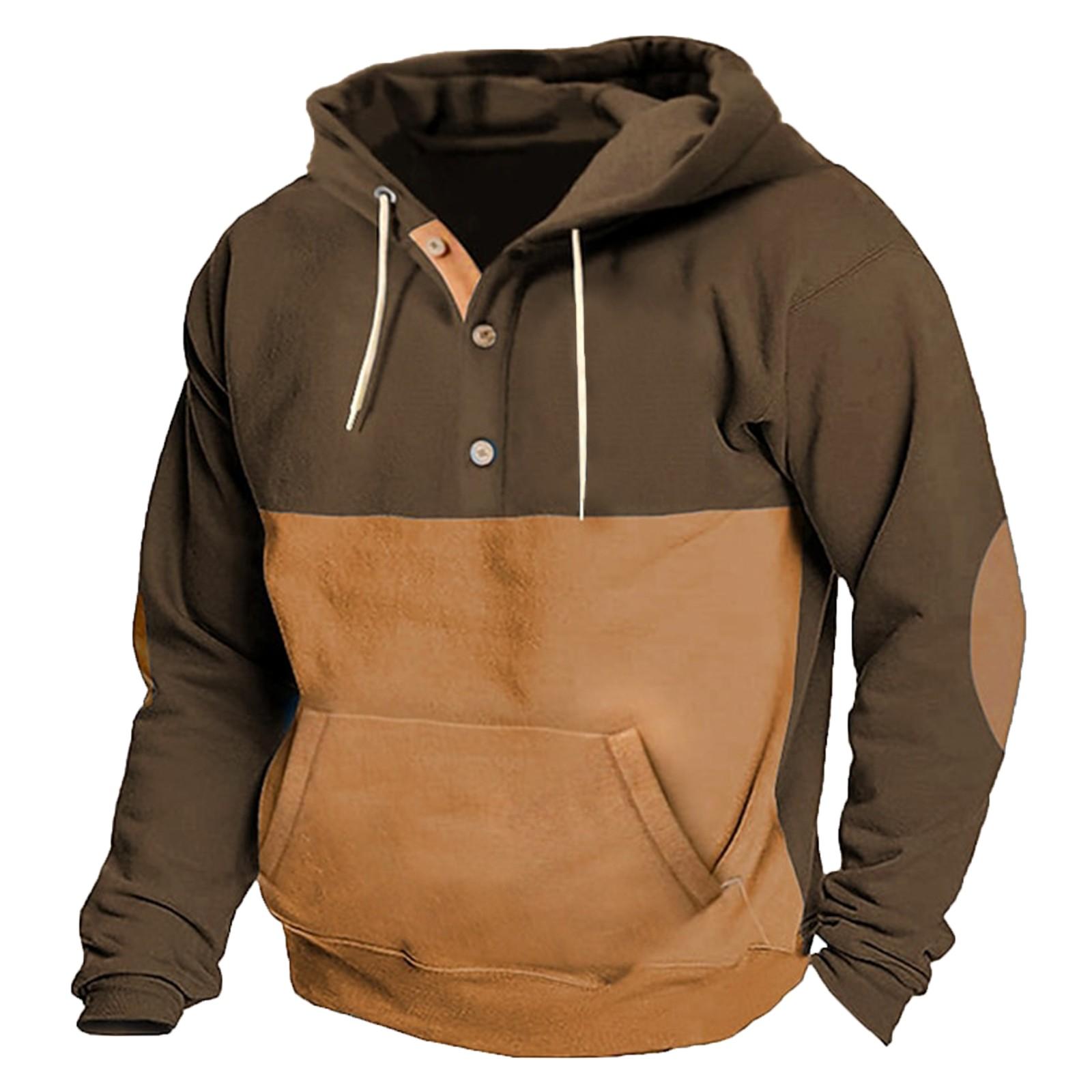 

Мужской однотонный винтажный спортивный свитер с капюшоном и полупуговицей на плечах XXL хаки