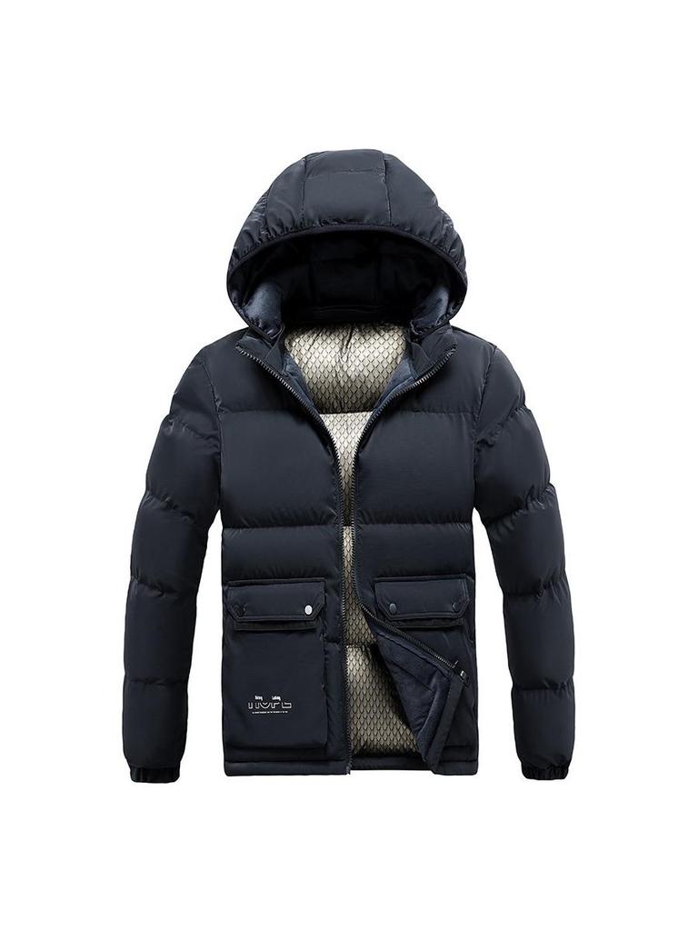 2025 Men's Winter Slim Fit Cotton Jacket with Removable Hood, Korean Style, Ribbed Trendy Design