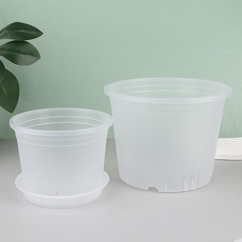1Pc Transparent Round Orchid Pot With/Without Tray Root Control Plastic Orchid Pots With Holes Breathable Plant Growth Container