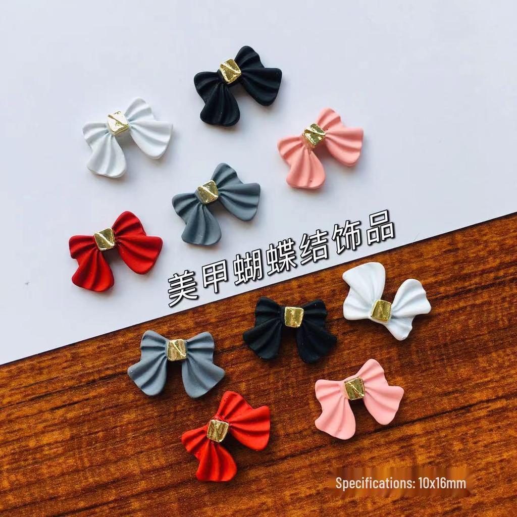 100pcs Resin Bowknot Nail Art Ornaments, Black & White Ribbon Style