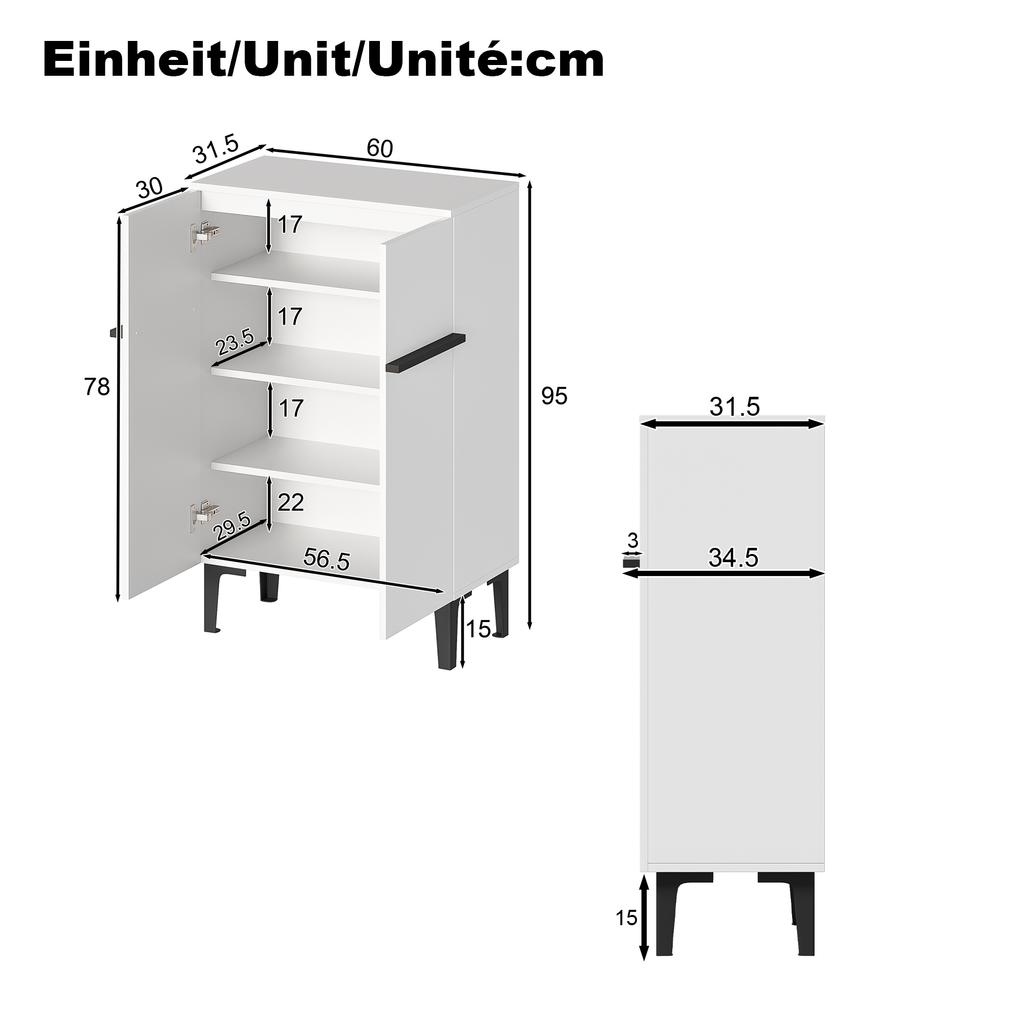 Modern Shoe Cabinet with Double Doors, Large Storage Space and Adjustable Shelves, Space-Saving Design 95x60x34.5 cm