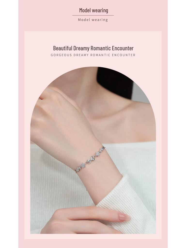 Sterling Silver 925 Floral Bow Bracelet - Exquisite Handcrafted High-End Jewelry