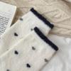 5 pairs Women Navy Bear Australian Velvet Mid Calf Socks Autumn Winter Fleece Thick Warm Heart Lace Trim Indoor Floor Socks Cozy Home Thermal Hosiery