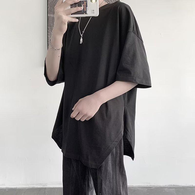 Men's Short-Sleeve Trendy Split T-Shirt, Versatile Loose Fit for Summer